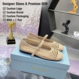 Zapatos de Diseñador de Lujo 2026 para Mujer, Alta Calidad, Tejidos, Estilo Mary Jane, Planos, con Aberturas, Color Beige, Casuales de Verano, Nuevos - Product Image 1