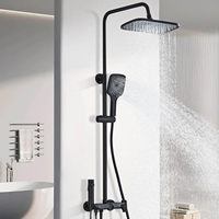 Ensemble complet de douche noir brossé avec barre coulissante, pommeau carré, fixation murale, système de douche pluie réglable en hauteur, quatre éléments