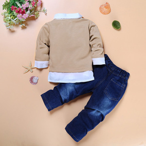유아용 나비넥타이 아동복 세트 아기 옷 세트 셔츠 청바지 남자아이 신사복 스타일 아동복 세트 - Product Image 3