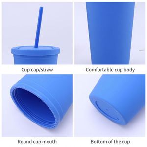 24Oz Double Wall <b>Plastic</b> Skinny <b>Cup</b> Reusable Matte Acrylic Tumblers With Lids and Straw - Product Image 3