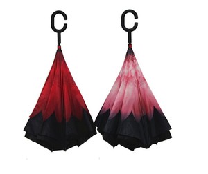 Parapluie pliant inversé coupe-vent double couche autoportant pour femme avec poignée en C, livraison directe N0075 - Product Image 1