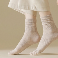Chaussettes à cinq doigts pour femmes printemps été respirant mince coton solide absorbant la sueur mi-tube course sport chaussettes à bout fendu