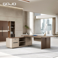 Bureau de direction moderne haut de gamme en forme de L, table de bureau en bois pour PDG, mobilier de bureau commercial, bureau de patron avec rangement