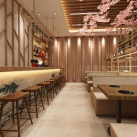 Desain 3D Restoran Gaya Jepang dan Tata Letak Peralatan Katering Komersial dengan Desain Ruang Makan