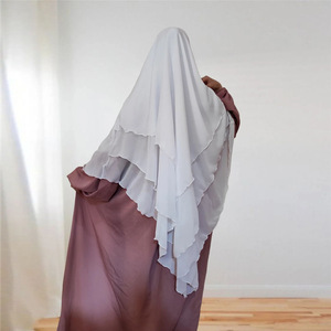 แฟชั่นอิสลามสำหรับผู้หญิง ผ้าชีฟองคลุมศีรษะสามชั้นแบบเรียบง่าย ฮิญาบมุสลิมสำหรับวันอีด - Product Image 3