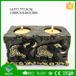 Popular Rectangle Double Candle Holder Resin <b>Elephant</b> Sculpture - Product Image 1
