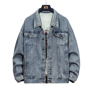 Chaqueta vaquera desgastada Vintage con logotipo Y2K personalizado para hombre, chaqueta vaquera de trabajo de gran tamaño para hombre, Chaquetas vaqueras - Product Image 1
