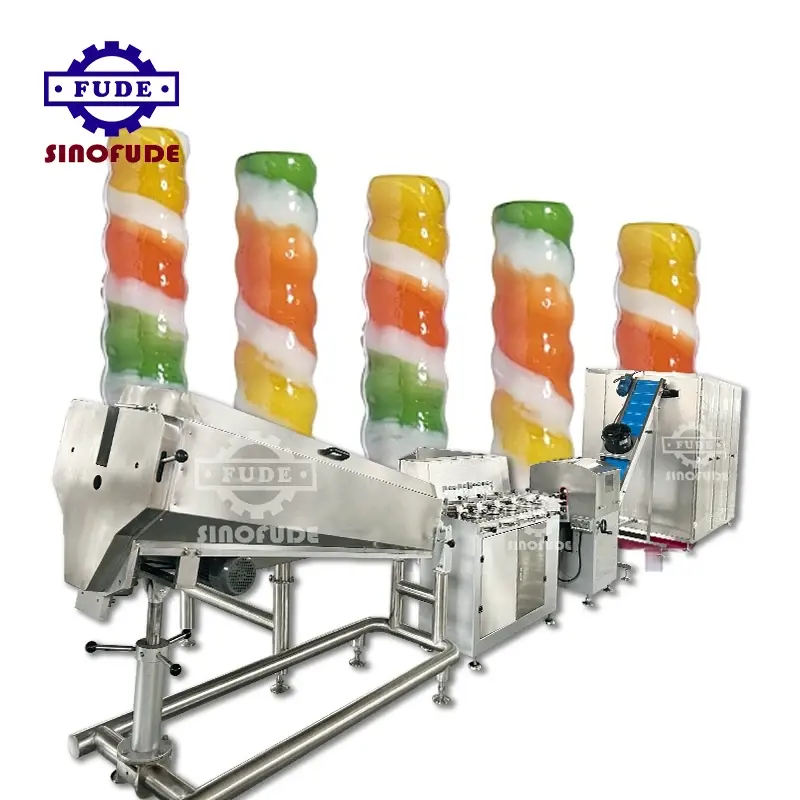 Mesin permen bentuk dadu biaya rendah lini produksi pembuatan permen keras SINOFUDE beberapa warna kapasitas tinggi lollipop