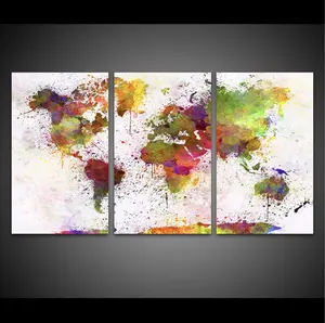ألوان مائية خريطة العالم الحديث طباعة الديكور الفن على قماش