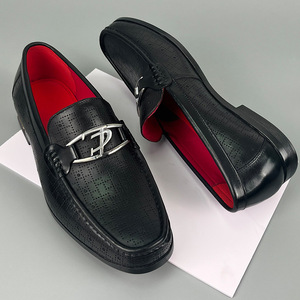 Men <b>Summer</b> Breathable Square Toe Loafers Genuine Leather Slip On Buckle <b>Decorated</b> Casual Shoes - Product Image 2
