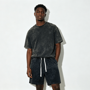 Manufacturer Wholesale 100% Cotton Distressed Acid Washed <b>Sweat</b> <b>Shorts</b> for <b>Men</b> Custom 330g Solid Printing Pattern Mid Waist - Product Image 1