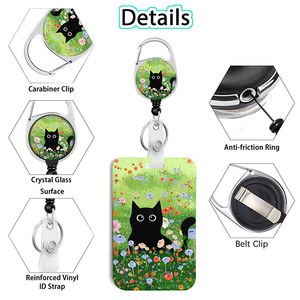 Porte-badge d'identification à clipser, portable, tendance, avec logo personnalisé, motif chat illustré, coloré et mignon, imprimé, pour la vente en gros - Product Image 3