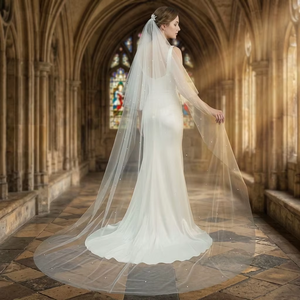 Voile de mariée et voile de mariée longs brodés de petites perles V000W3-35 - Product Image 1