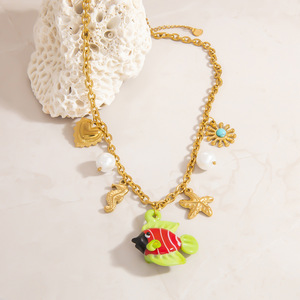 สร้อยคอไข่มุกสไตล์ยุโรป โซ่ทองประดับปลาดาวและเปลือกหอย สร้อยคอคล้องไหปลาร้า เครื่องประดับสำหรับงานปาร์ตี้ จี้โลหะผสมสังกะสี - Product Image 4