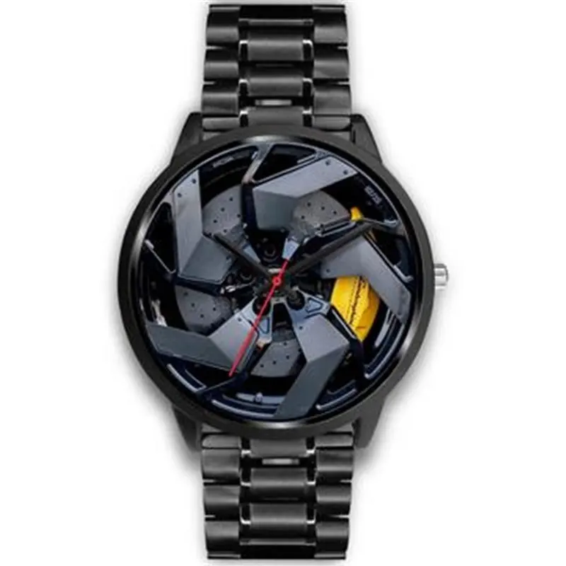 Custom Logo Luxury Quartz Men Metal Car Steering Wheel Watch Black Stainless Steel Band Quartz Watch Movement