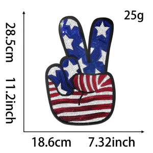 Parches al por mayor grandes de la bandera patriótica de EE. UU. con <span class=keywords><strong>lentejuelas</strong></span> y signo de la paz, estrellas y rayas, para el 4 de julio, insignia termoadhesiva para la espalda de chaquetas. - Product Image 3