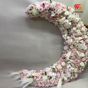 การจัดดอกกุหลาบประดิษฐ์ทำมือรูปพระจันทร์สีชมพูและสีขาวทำจากผ้าไหมฉากหลังงานแต่งงานแบบโค้งนุ่มสำหรับวันวาเลนไทน์ - Product Image 5