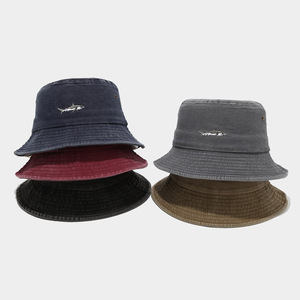Chapeau de <span class=keywords><strong>pêcheur</strong></span> vintage délavé avec logo brodé et motif requin, 1 pièce, décontracté, pour hommes et femmes - Product Image 1