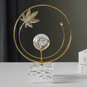 Creative Iron Art Crystal Ball Ornament Gold Leaf Design Home Decoration Desk Decor Nordic Style - Product Image 2