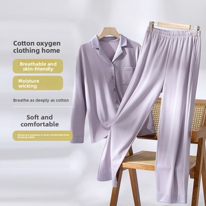 <span class=keywords><strong>Pigiama</strong></span> Invernale da <span class=keywords><strong>Donna</strong></span> Casual Traspirante in <span class=keywords><strong>Cotone</strong></span> Modal a Maniche Lunghe con Pantaloni e Colletto a Risvolto, Spessore Medio, Set per Casa - Product Image 2