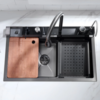 Ensemble d'évier de cuisine moderne avec robinet cascade en acier inoxydable 304 grand lavabo multifonction en nid d'abeille bionique à fente unique