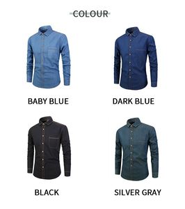 メンズカジュアル長袖デニムシャツ100% コットンターンダウンカラーボタンフロントヴィンテージ通気性ポケットデザイン - Product Image 5