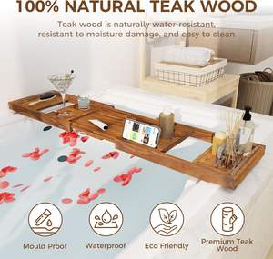 Plateau de <span class=keywords><strong>baignoire</strong></span> en teck Plateau de bain de luxe avec poignées extensibles Verre à vin et supports de téléphone, support de livre Plateau de <span class=keywords><strong>baignoire</strong></span> pliable - Product Image 4