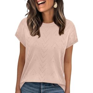 เสื้อสเวตเตอร์แขนสั้นผู้หญิง FOXA คอกลม เนื้อนุ่ม สวมใส่สบายๆ ในฤดูร้อน - Product Image 1