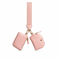 Porte-clés en cuir rose de qualité supérieure, double pochette, pochette de poignet, mini pochette de rangement, stock entrepôt USA