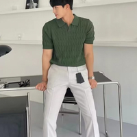 TONGYANG Polo en maille jacquard de luxe pour homme, style coréen populaire, respirant, décontracté, col en V, manches courtes, tricot d'été