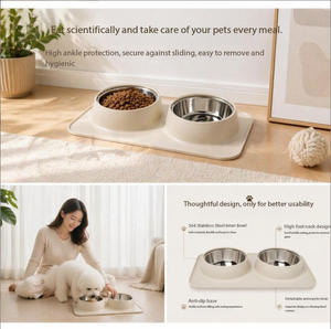 Gamelle double en acier inoxydable pour animaux domestiques, en silicone <span class=keywords><strong>de</strong></span> qualité alimentaire avec tapis <span class=keywords><strong>de</strong></span> repas et protection du cou, adaptée aux chats et aux <span class=keywords><strong>chiens</strong></span> - Product Image 3