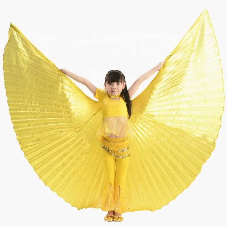 Solid Golden color Belly Dance Training Perform Cloak Isis wings for kids