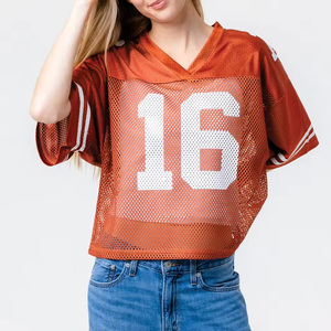 Jersey de Fútbol Americano Corto de Malla para Mujer, Transpirable, de Poliéster, Cuello en V, Manga Corta, a la Moda - Product Image 3