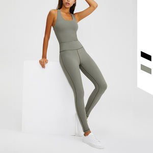 03 Body de course à compression élastique sans couture avec logo personnalisé Combinaison de yoga côtelée une pièce à taille haute pour entraînement et dos nu pour femmes - Product Image 4