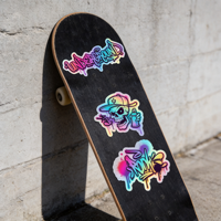 Autocollants holographiques personnalisés, imperméables, résistants aux rayures, anti-UV, en vinyle, pour skateboard, impression découpée sur mesure