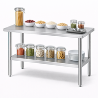 Table de travail en acier inoxydable 304 robuste avec étagère inférieure, facile à nettoyer, structure stable, pour la préparation culinaire
