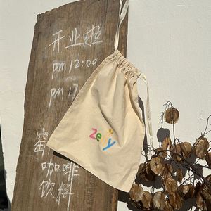 Durable Custom Logo Printed Natural Cotton Packaging Pouch Eco Recycle <b>Drawstring</b> <b>Bag</b> With Printed Ribbon - Product Image 2