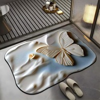 Tapis de bain en boue de diatomée à séchage rapide, absorbant l'eau, antidérapant et résistant aux taches, motif floral 3D papillon, style chic français de luxe