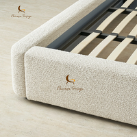 Lit plateforme King Size en velours blanc français avec rangement, ensemble de meubles de chambre à coucher, lit semi-double pour villa