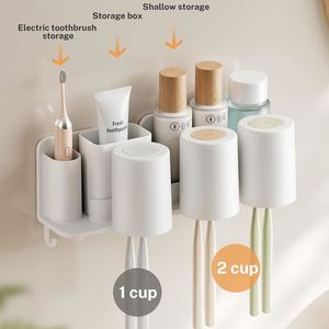 Portable Plastic Three-piece Set Modern Wall-Mounted <b>Toothbrush</b> <b>Holder</b> with Toothpaste Dispenser Cups - Product Image 3
