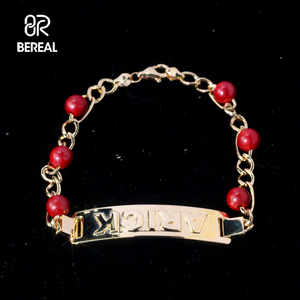 Factory Outlet Red Agate Name ID Pulsera Venta caliente Oro amarillo 925 Sterling Silver Baby Bracelet Fine Women Jewelry - Product Image 1