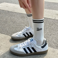 Chaussettes de sport mi-mollet en coton brodées à deux lettres, style coréen, absorbantes, pour femme, printemps