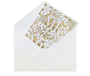 <span class=keywords><strong>Carte</strong></span> d'invitation de mariage de luxe découpée au laser avec vernis mat, motif floral ajouré, personnalisable pour Monsieur et Madame - Product Image 6