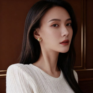 22702 Accessoires de perles DIY, support vide pour boucles d'oreilles en argent S925, bijoux en or et argent, boucles d'oreilles avec clous ronds tendance de 9-10 mm - Product Image 2