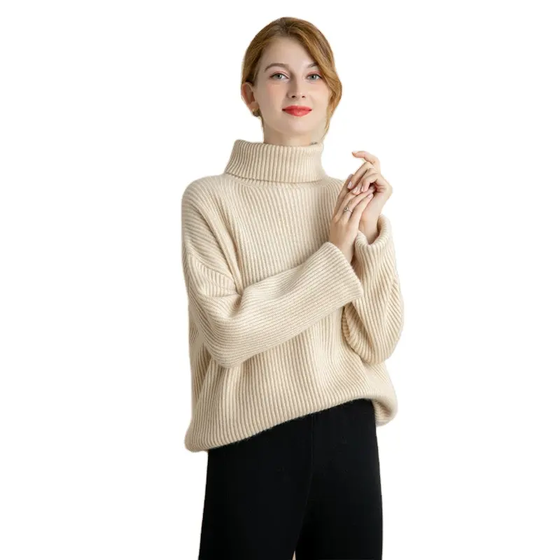 Fall Winter Casual Custom Turtleneck Long Sleeve Wool Loose Women Pullover Knitted Sweater