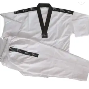 Uniforme de Taekwondo pour hommes, blanc, noir, rouge, pas cher, ITF, chine, Dobok, uniformes ultra légers de taekeondo poomsae wt, col blanc