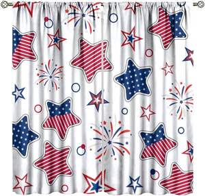 Cortinas del <span class=keywords><strong>4</strong></span> de julio, decoración patriótica americana para el Día de la Independencia, estrellas rojas y azules, fuegos artificiales, decoración para ventana, dormitorio, sala de estar, 2 paneles - Product Image 1