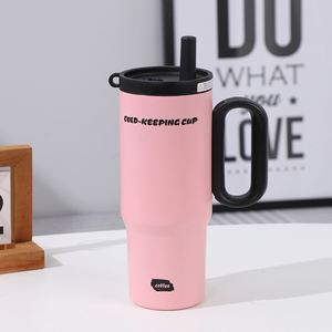24oz 720ml Travel <b>Macaron</b> Handle Car Mug Vacuum Stainless Tumbler Lid Straw Non-Slip OEM ODM Pastel Color - Product Image 3