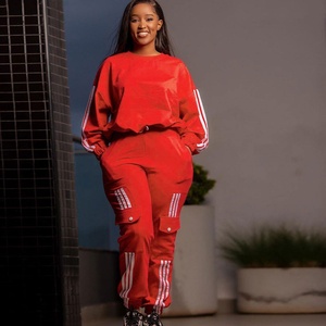 ชุดวอร์มผู้หญิงสีพื้น แขนยาว ลายทาง สวมใส่สบายๆ สำหรับฤดูใบไม้ร่วง ไซส์พลัส ชุด 2 ชิ้น - Product Image 6