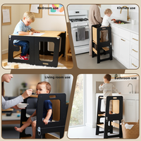 Tour pliable en bambou multifonction, design moderne, escabeau et aide-cuisine pour enfants avec tableau noir pour bébés et tout-petits